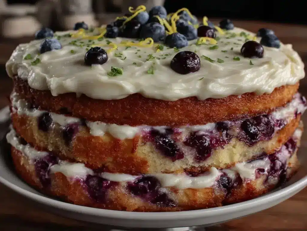 moist lemon blueberry layer cake - featured image