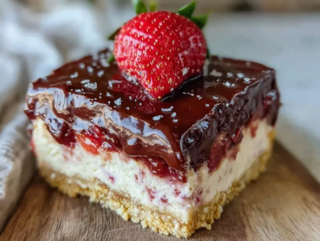 no-bake chocolate covered strawberry cheesecake - featured image
