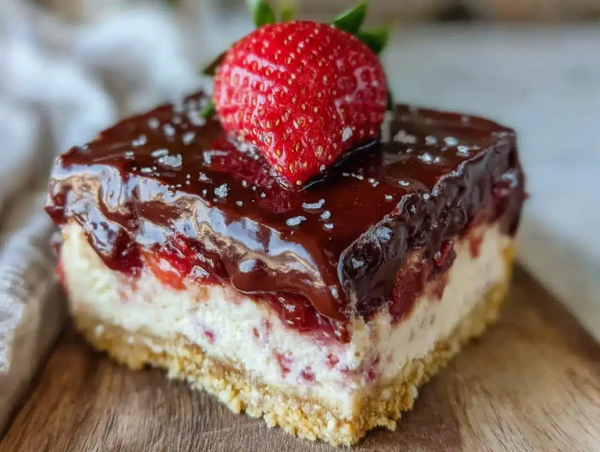 no-bake chocolate covered strawberry cheesecake - featured image