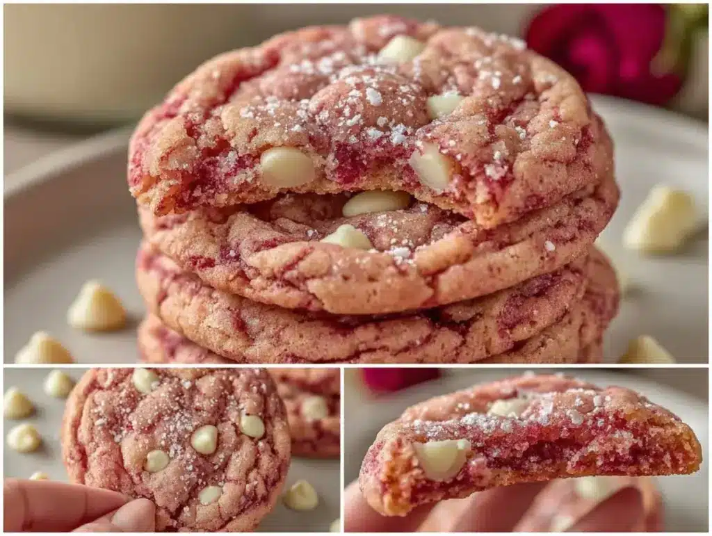 pink velvet crinkle cookies - featured image