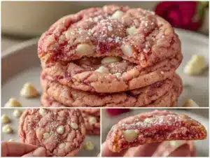 pink velvet crinkle cookies - featured image