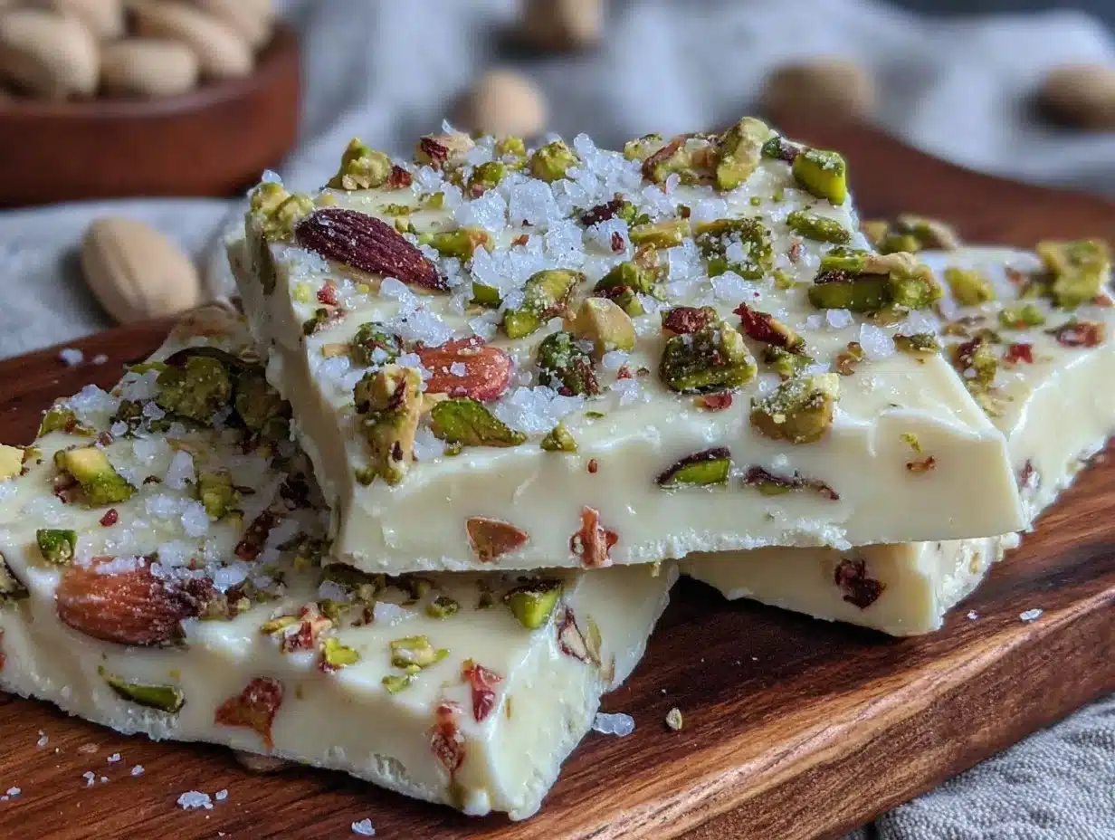 pistachio white chocolate bark - featured image
