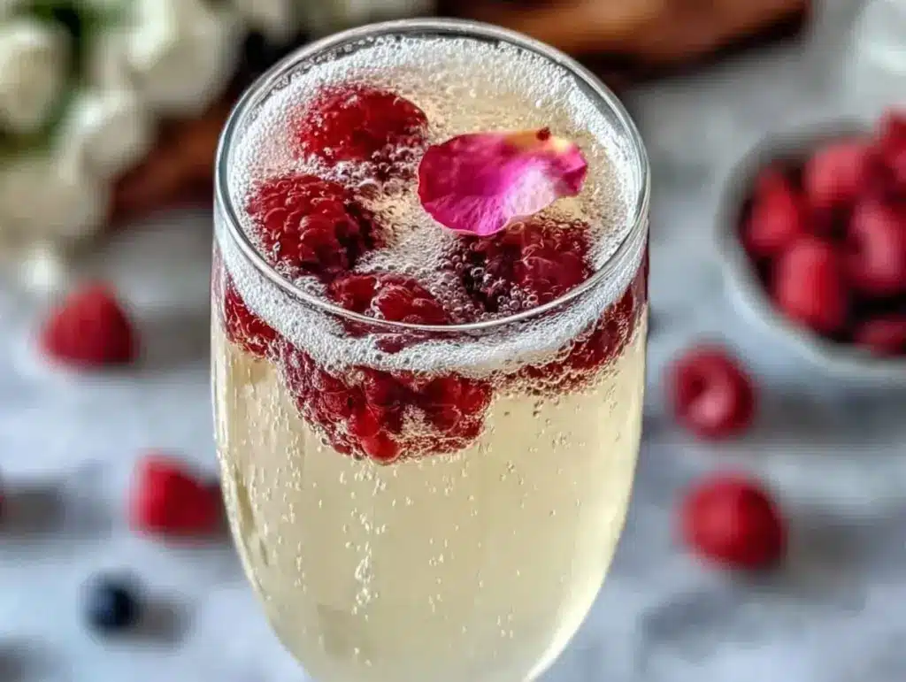 raspberry rose champagne cocktail - featured image