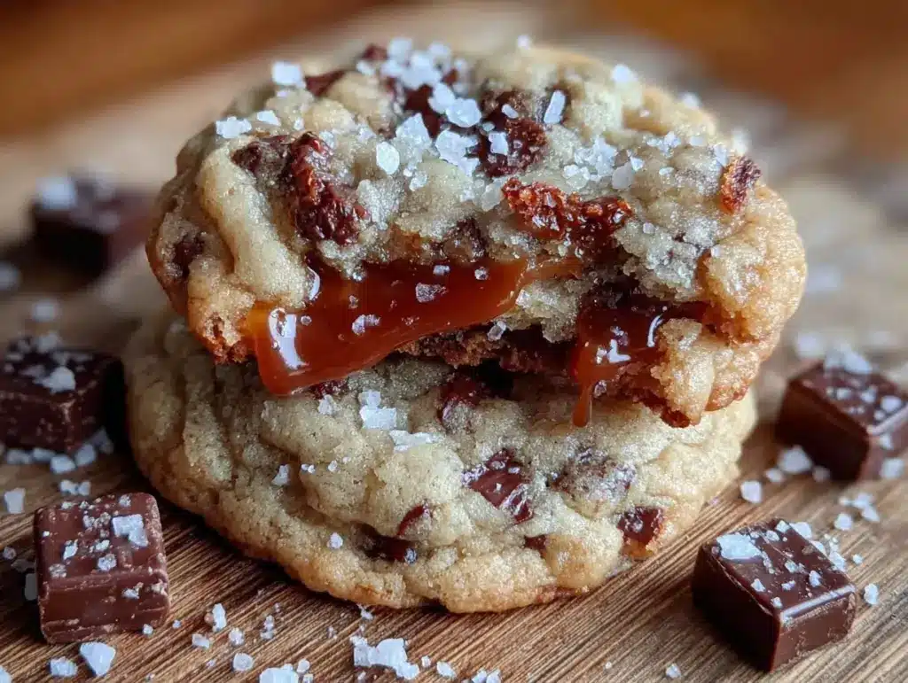 salted caramel chocolate chip cookies - featured image