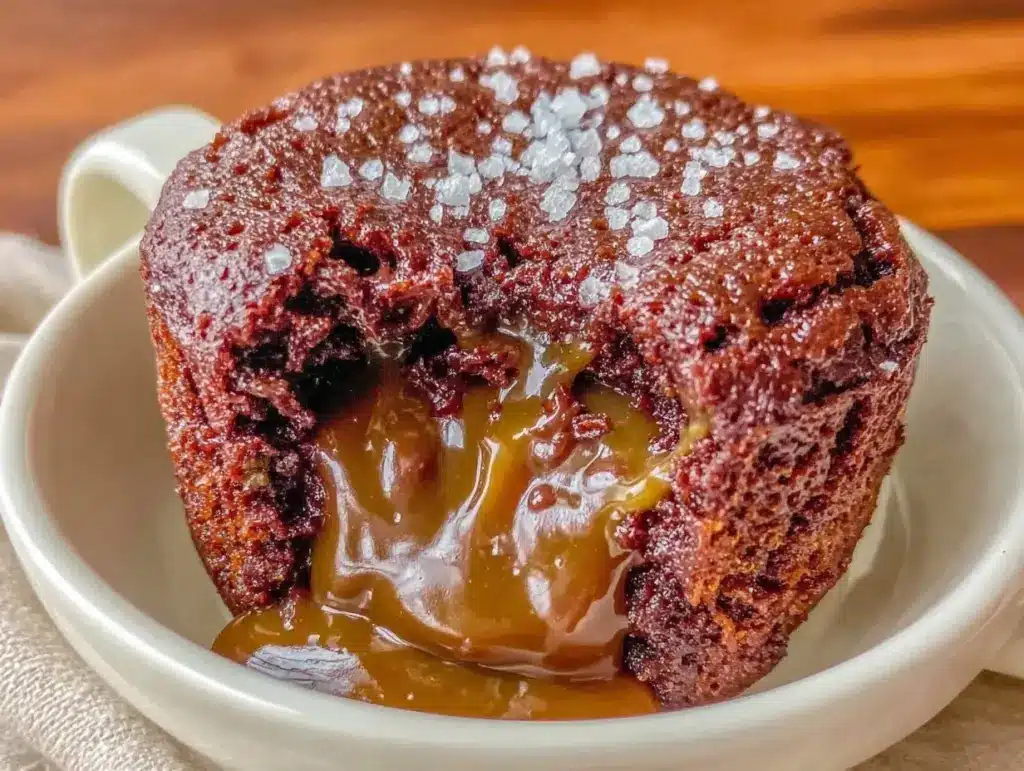 salted caramel chocolate lava mug cake - featured image