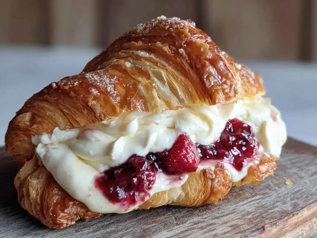 strawberry cream cheese stuffed croissants - featured image