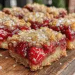 strawberry rhubarb crumble bars - featured image