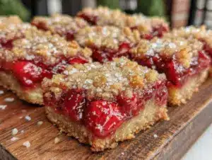 strawberry rhubarb crumble bars - featured image