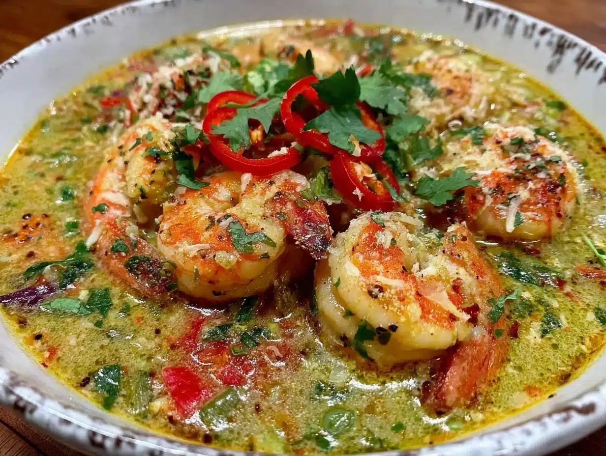 creamy coconut curry soup with shrimp - featured image