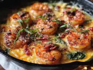creamy tuscan shrimp skillet - featured image