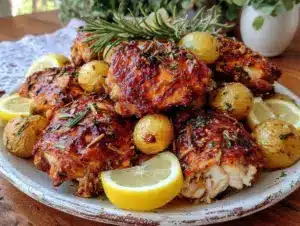 crispy greek lemon chicken and potatoes - featured image