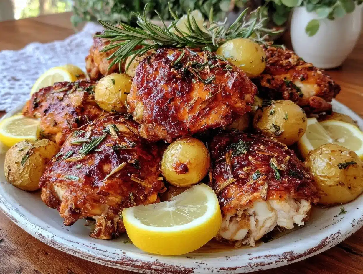 crispy greek lemon chicken and potatoes - featured image