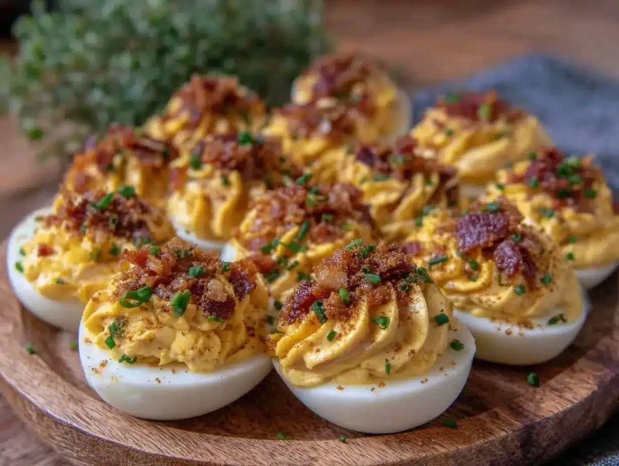 crispy keto deviled eggs with bacon preparation steps
