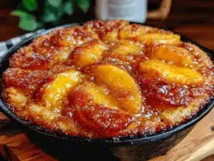 dutch oven peach cobbler - featured image