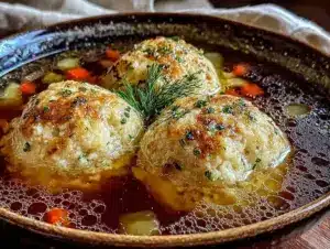 fluffy homemade matzo ball soup - featured image