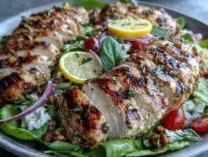 fresh lemon herb grilled chicken salad - featured image