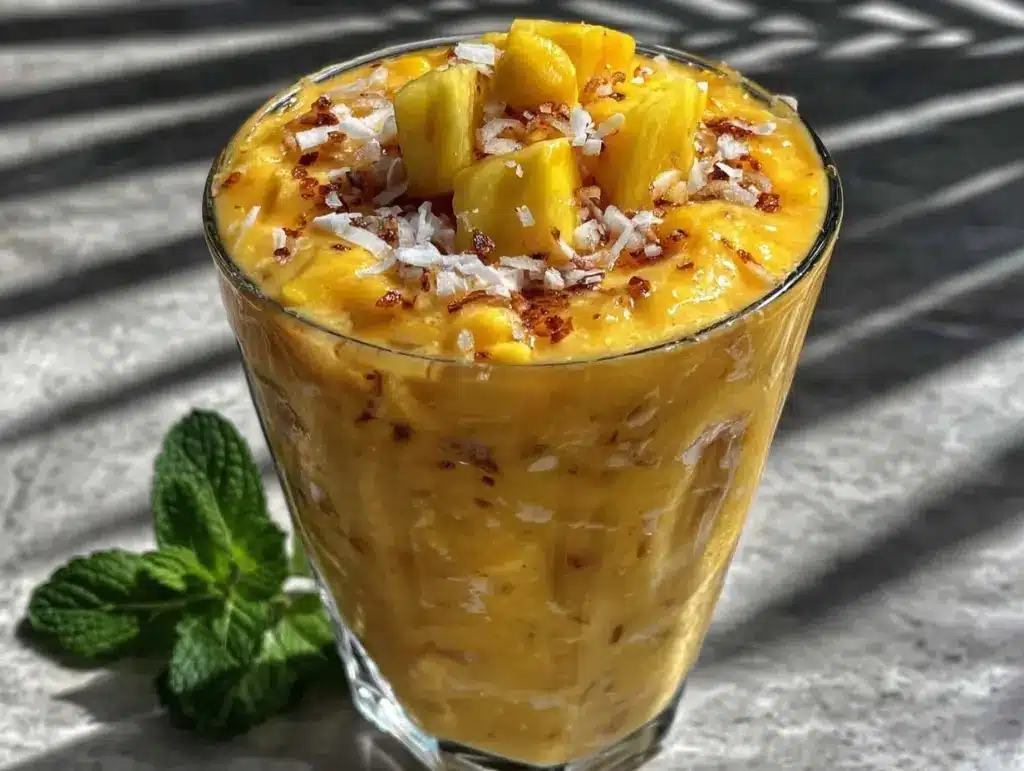 fresh tropical mango pineapple smoothie - featured image