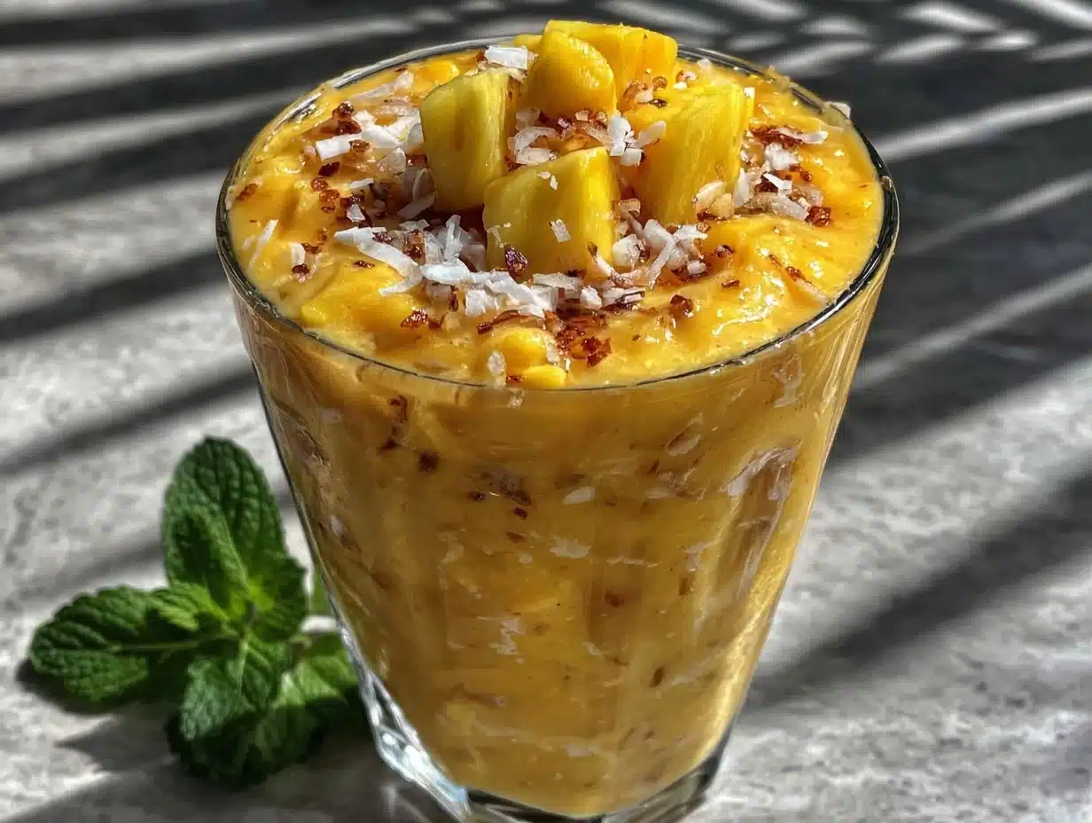 fresh tropical mango pineapple smoothie - featured image
