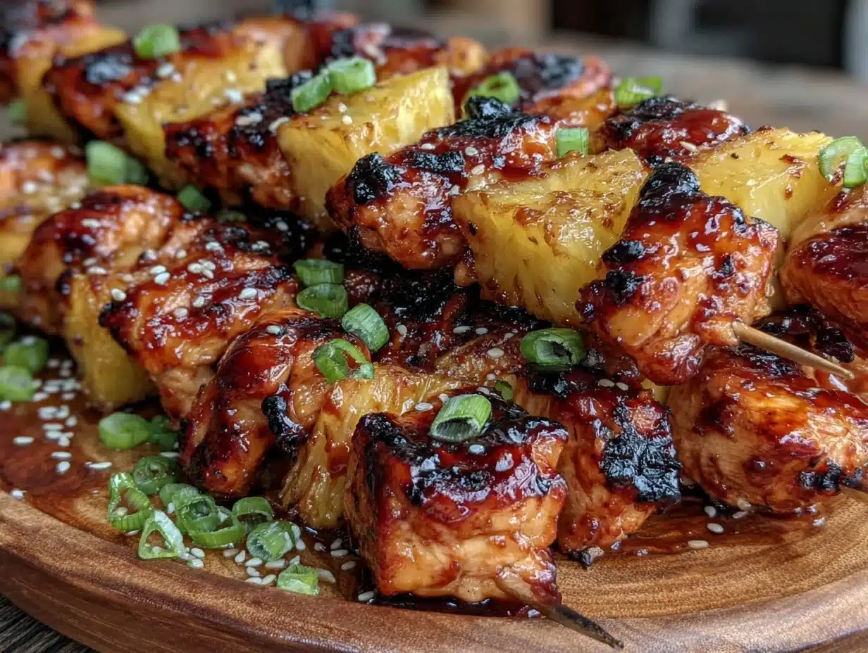 grilled hawaiian pineapple chicken kabobs - featured image