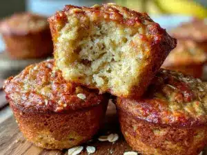 healthy banana oat muffins - featured image
