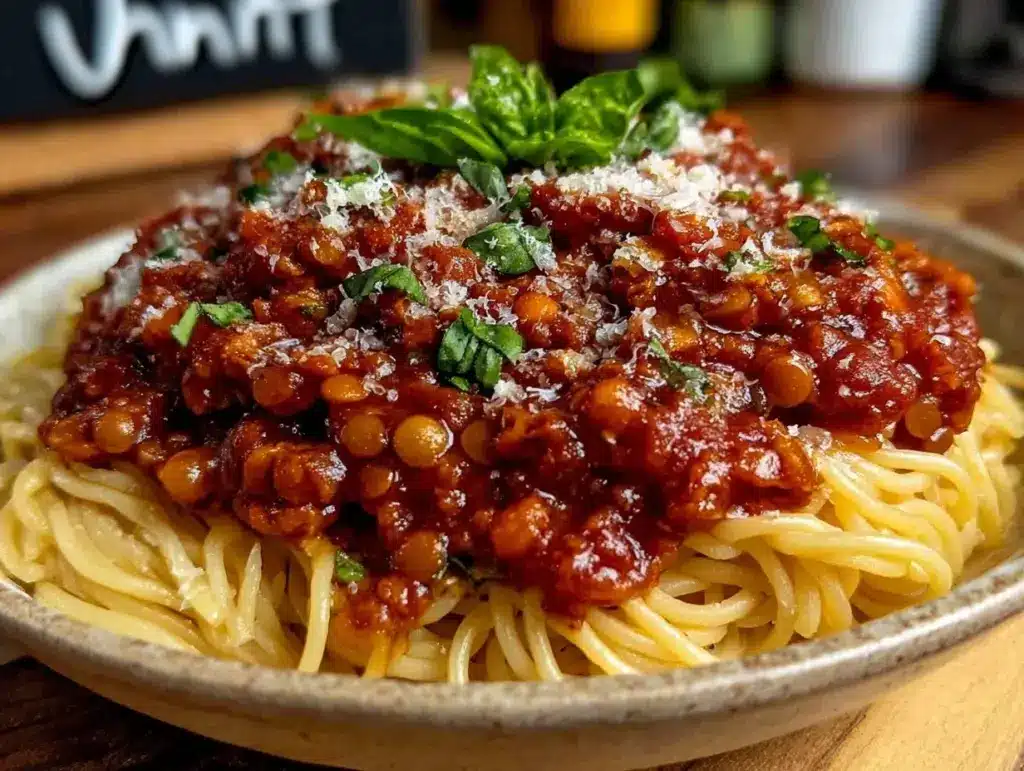 hearty vegan lentil bolognese - featured image