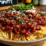 hearty vegan lentil bolognese - featured image