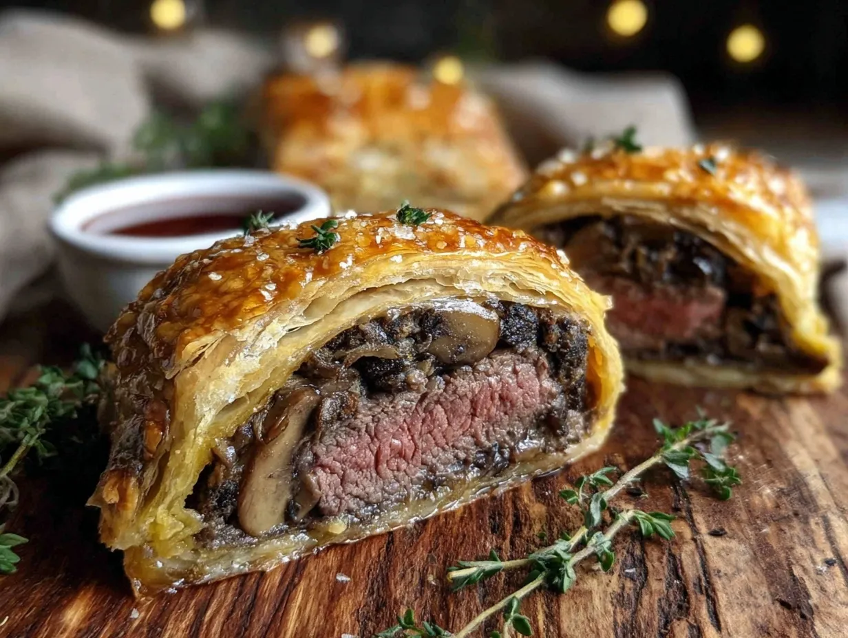 individual beef Wellington preparation steps