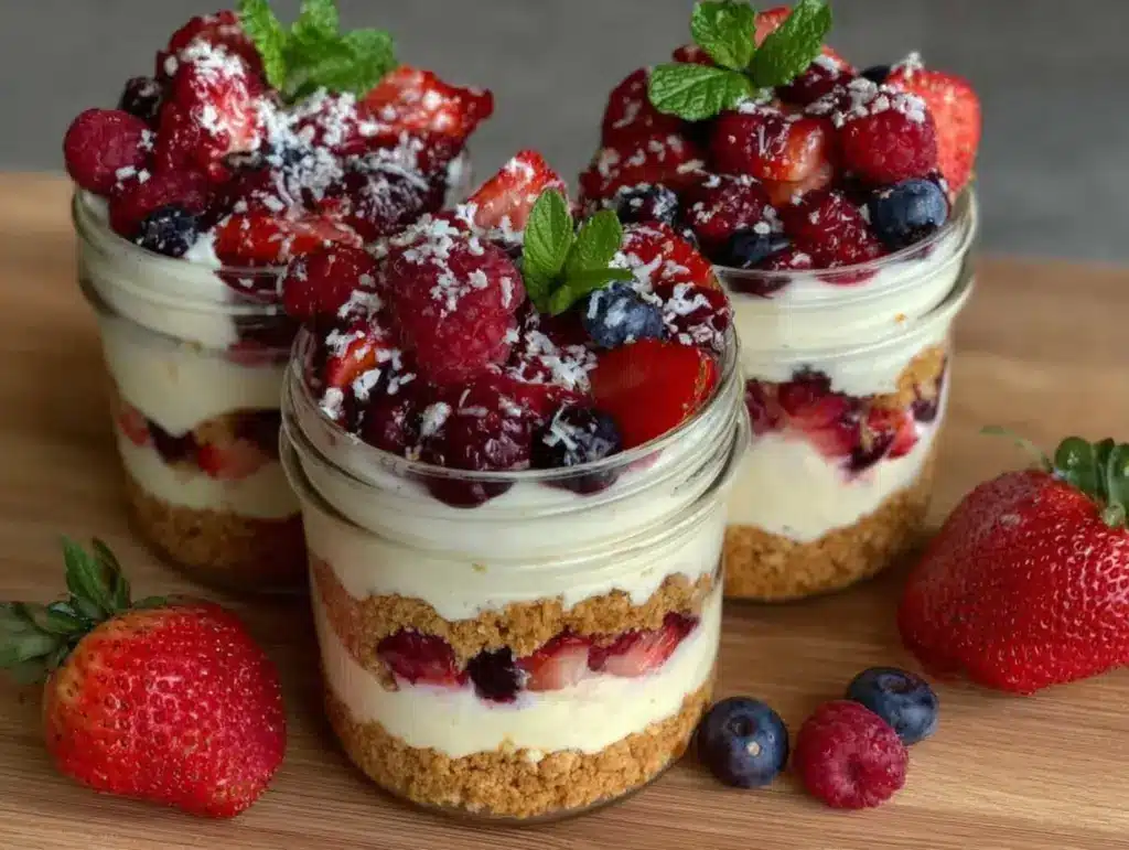 mason jar berry cheesecake parfait - featured image