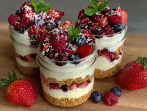 mason jar berry cheesecake parfait - featured image