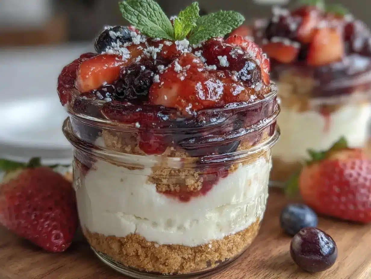 mason jar berry cheesecake parfait preparation steps