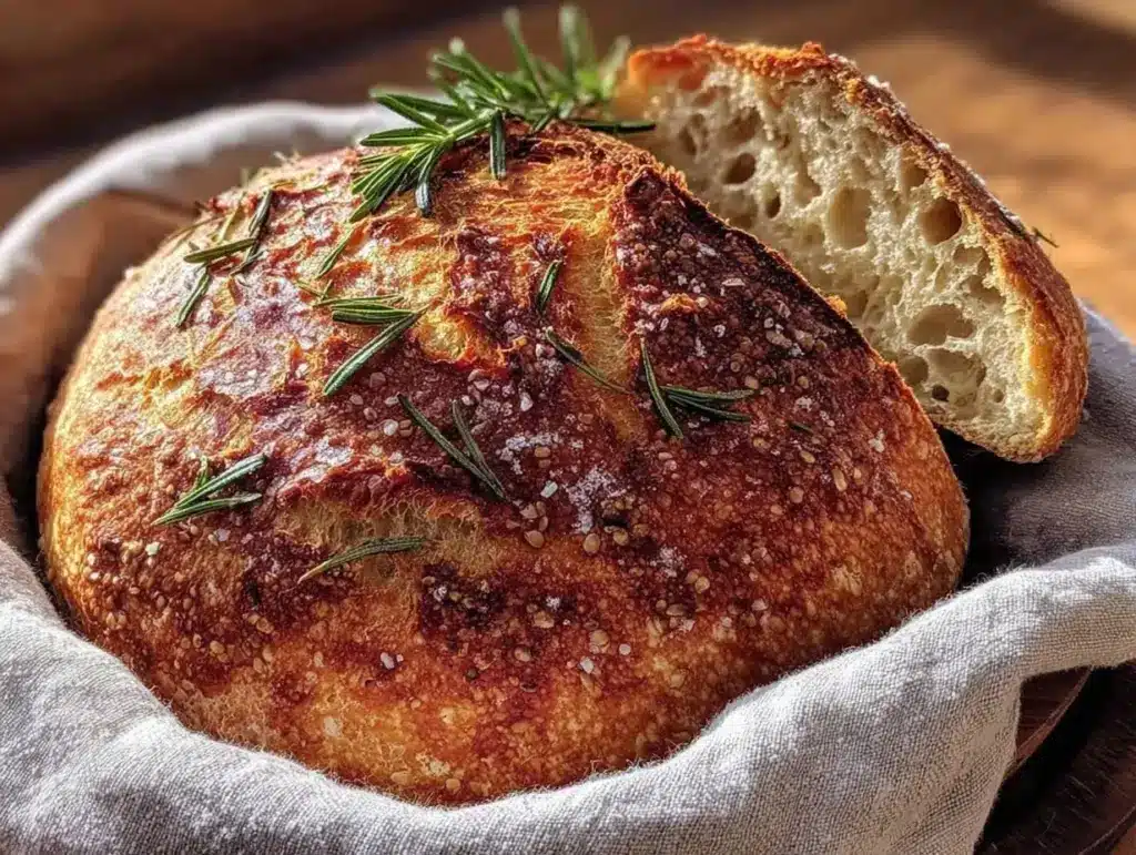 no-knead dutch oven rosemary crusty bread - featured image