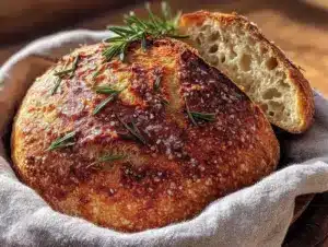 no-knead dutch oven rosemary crusty bread - featured image