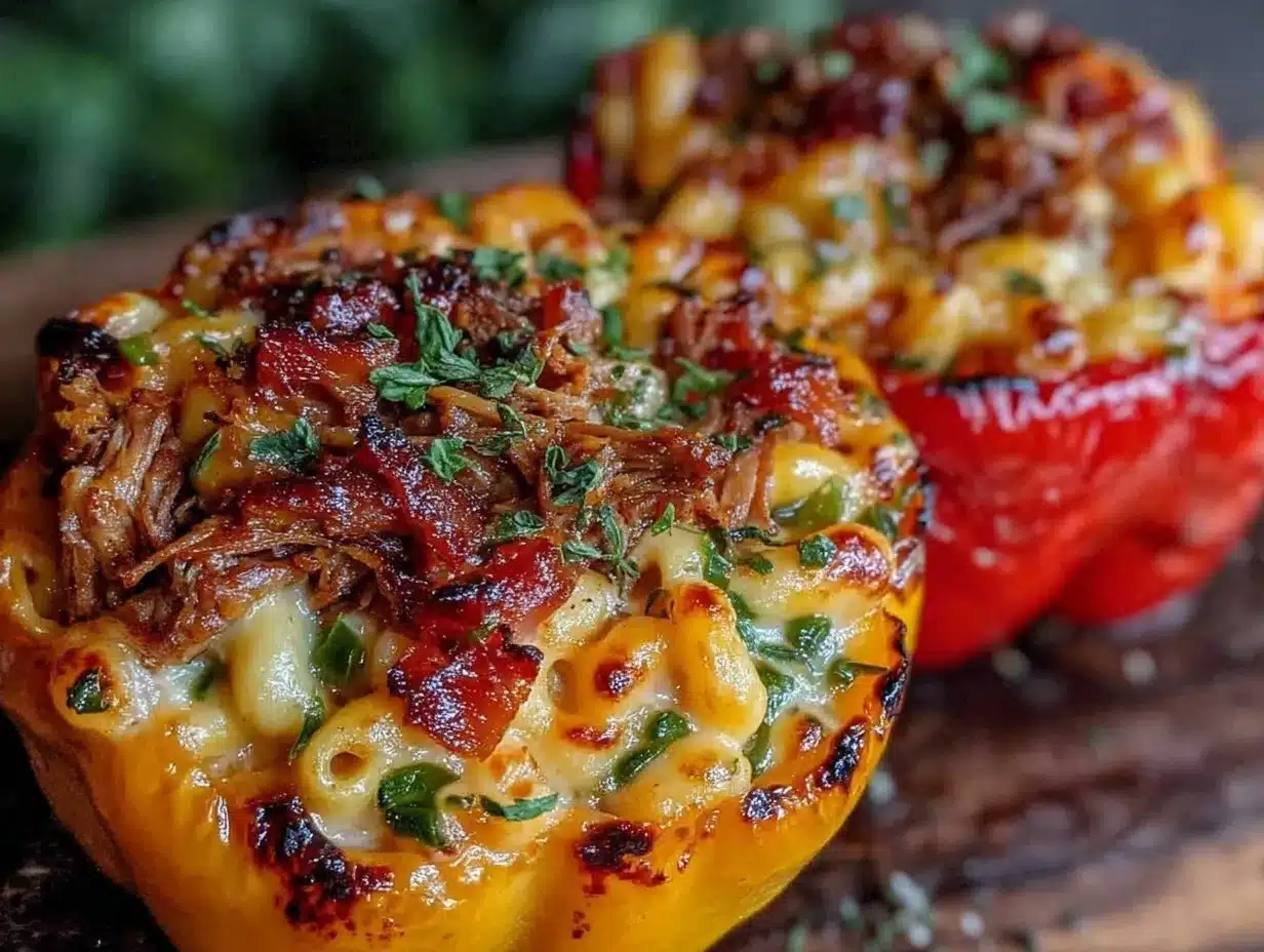 smoked brisket mac and cheese stuffed peppers preparation steps