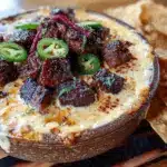 smoked queso dip with brisket burnt ends and jalapeño - featured image