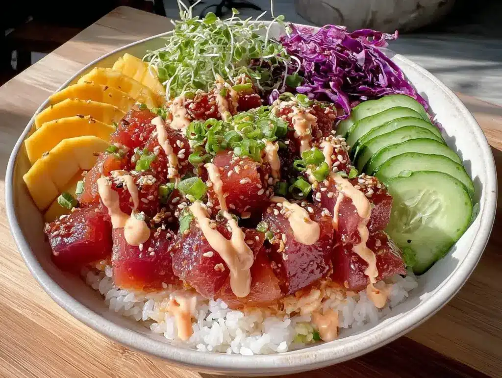spicy tuna poke bowl - featured image