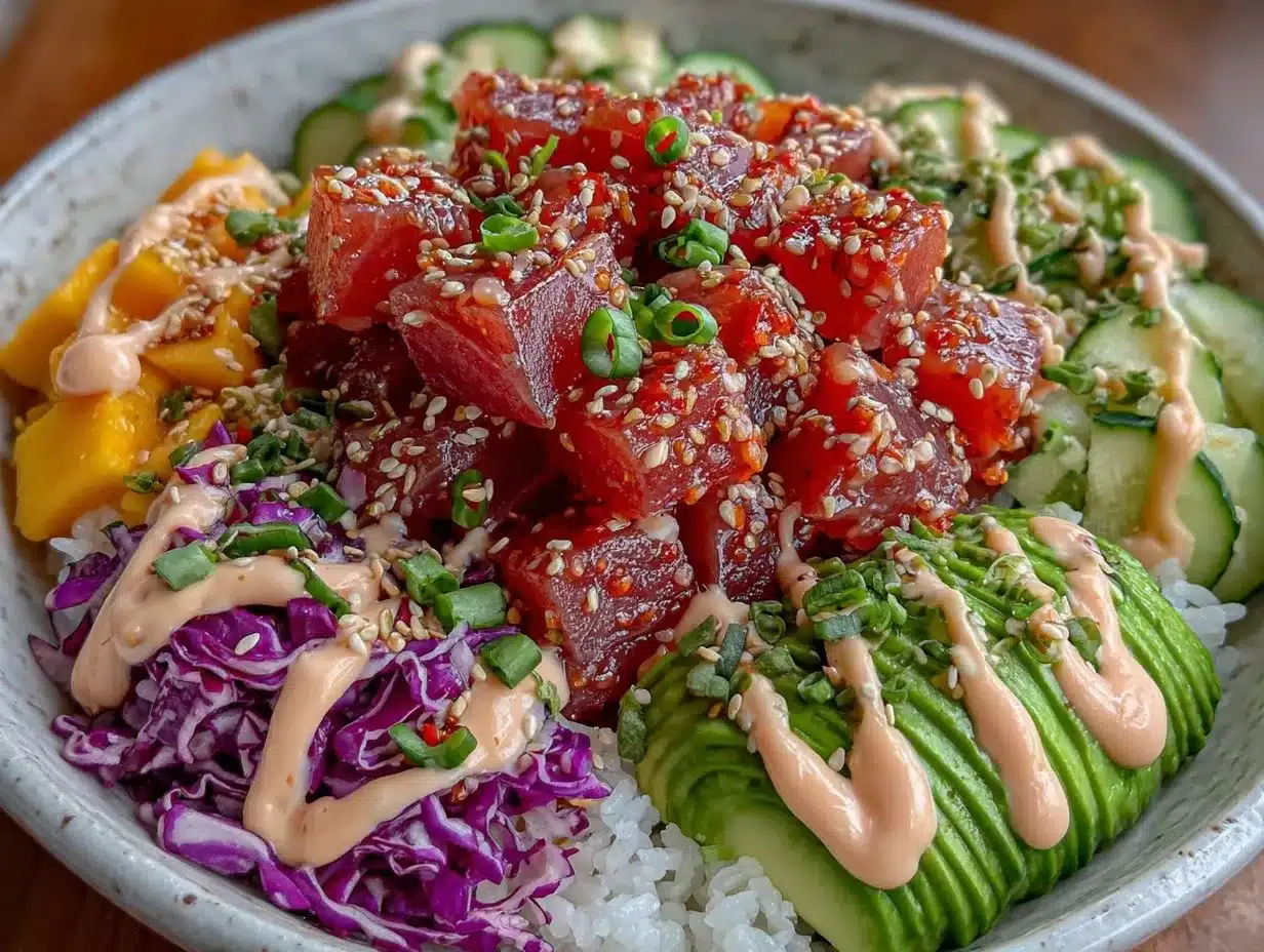 spicy tuna poke bowl preparation steps