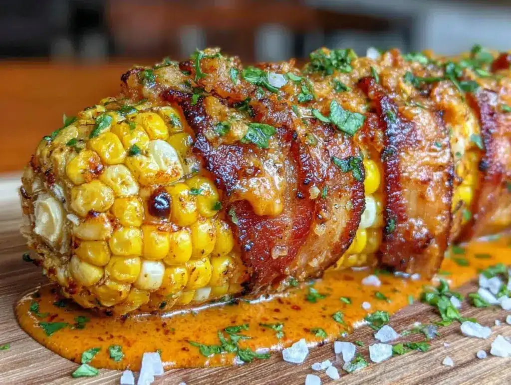 bacon wrapped grilled corn - featured image