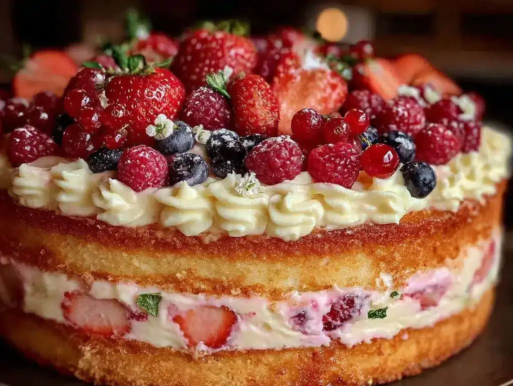 berry sweet baby shower dessert table cake - featured image