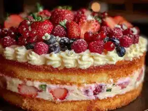 berry sweet baby shower dessert table cake - featured image