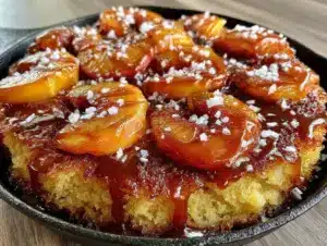 brown butter peach upside-down skillet cake - featured image