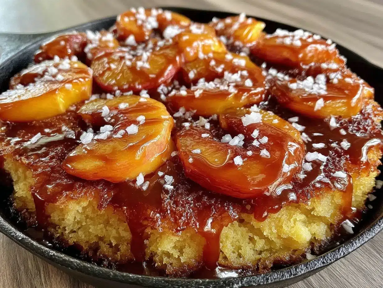 brown butter peach upside-down skillet cake - featured image