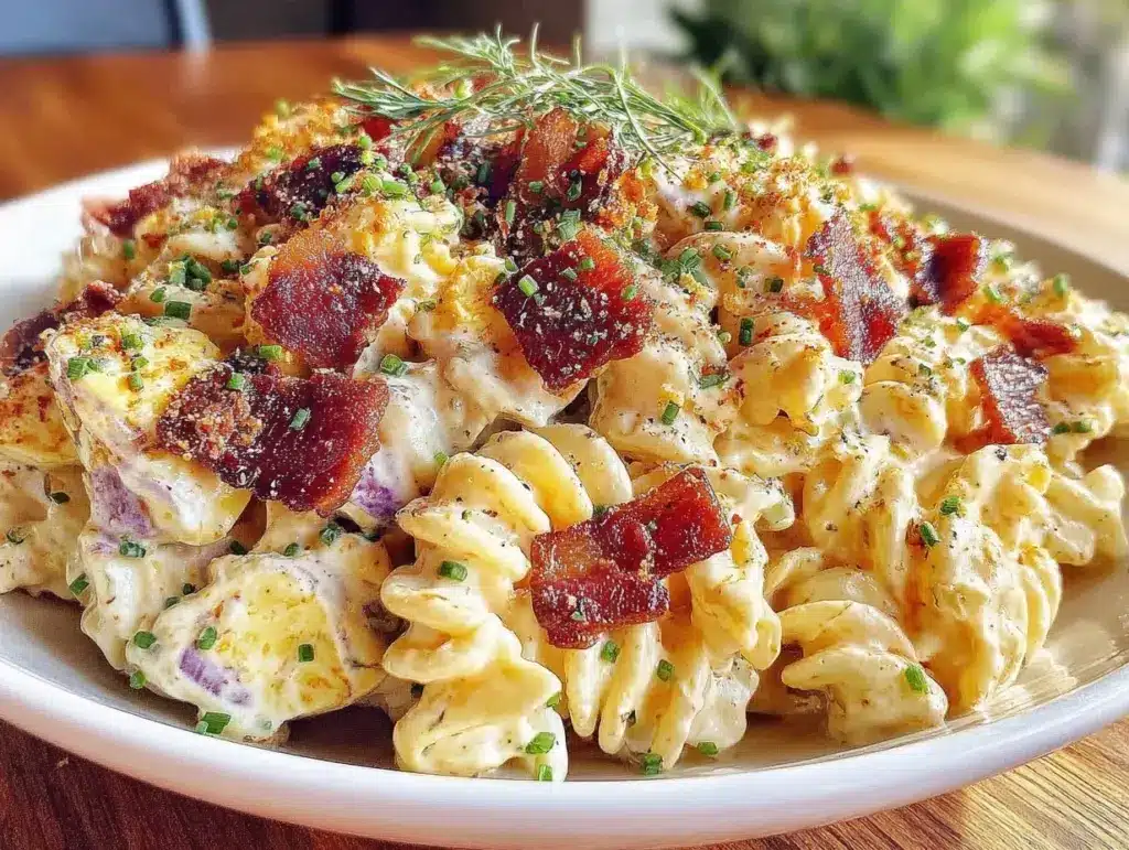 creamy deviled egg pasta salad - featured image