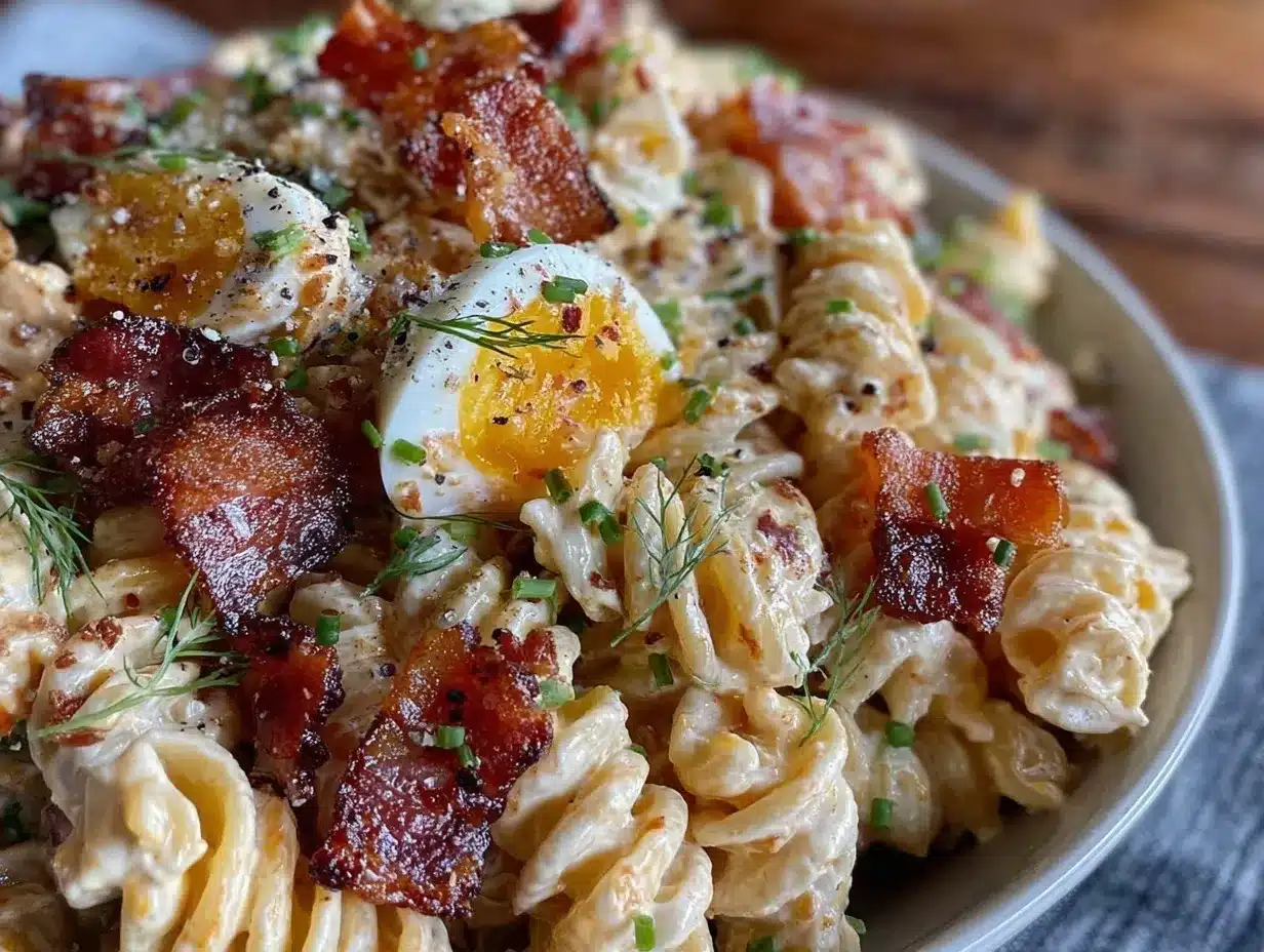 creamy deviled egg pasta salad preparation steps