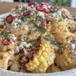 creamy elote-style street corn pasta salad - featured image