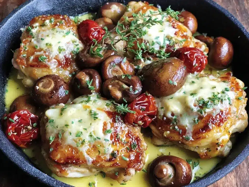 creamy garlic mushroom chicken thighs - featured image