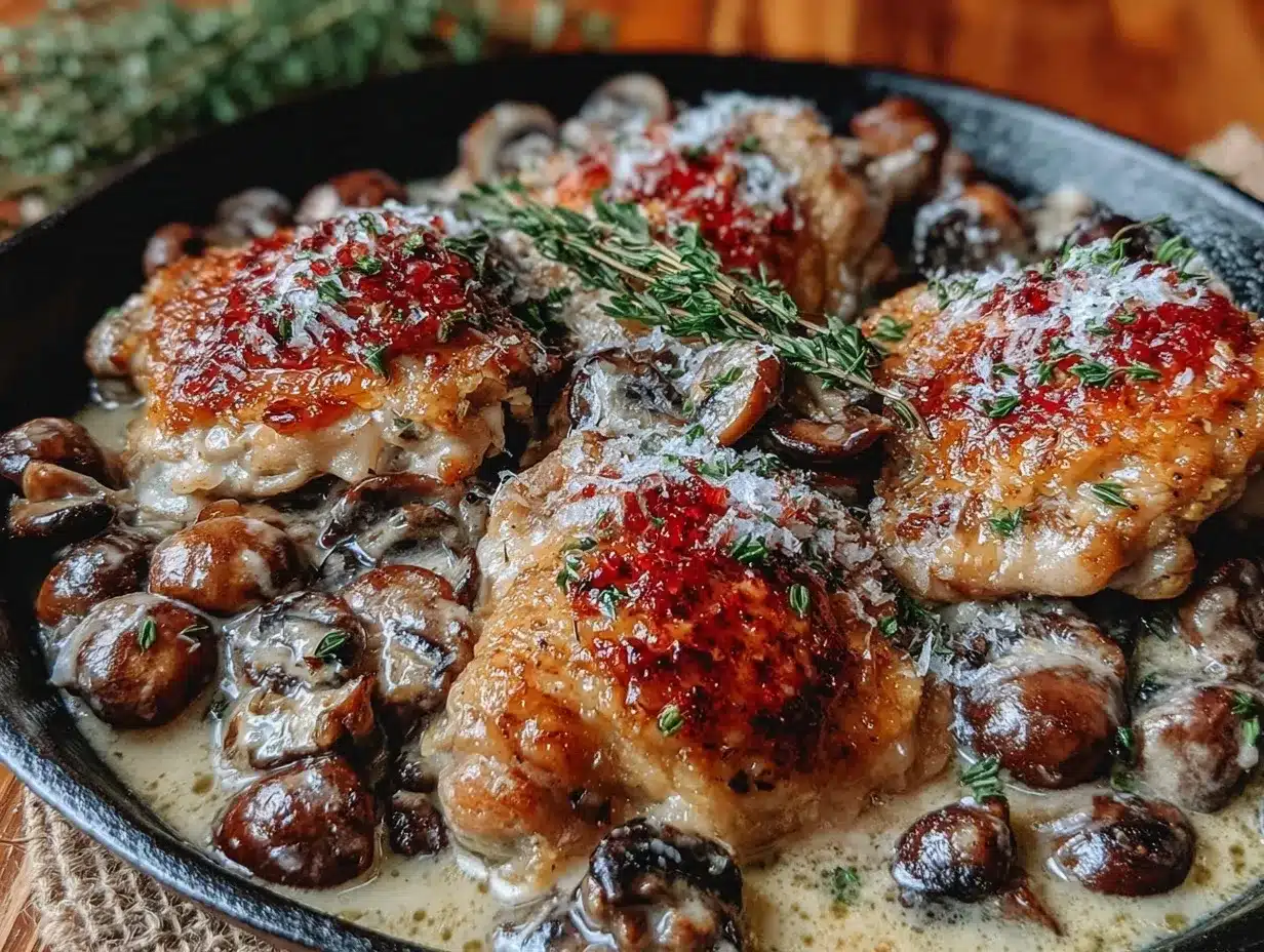 creamy garlic mushroom chicken thighs preparation steps