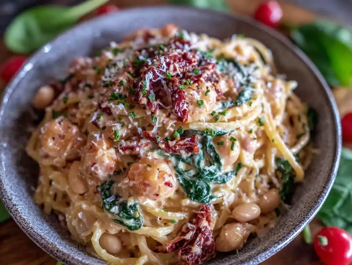 Creamy One-Pot Tuscan White Bean and Spinach Pasta preparation steps