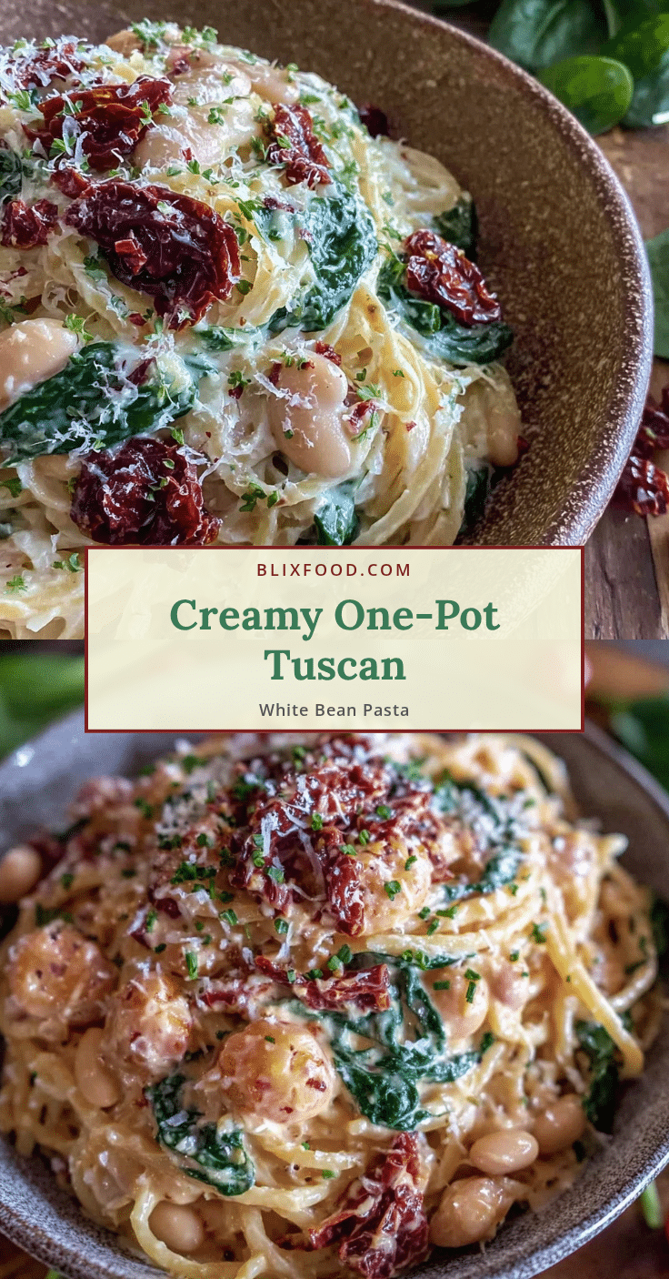Creamy One-Pot Tuscan White Bean and Spinach Pasta recipe