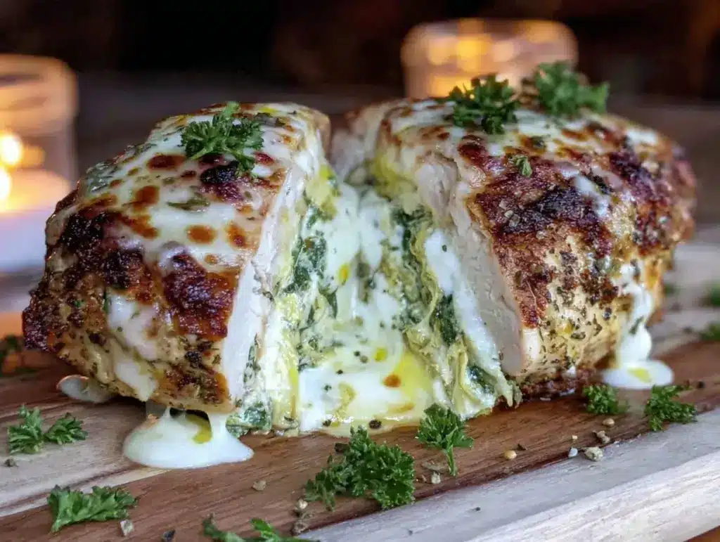 creamy spinach artichoke stuffed chicken breast - featured image