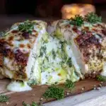 creamy spinach artichoke stuffed chicken breast - featured image